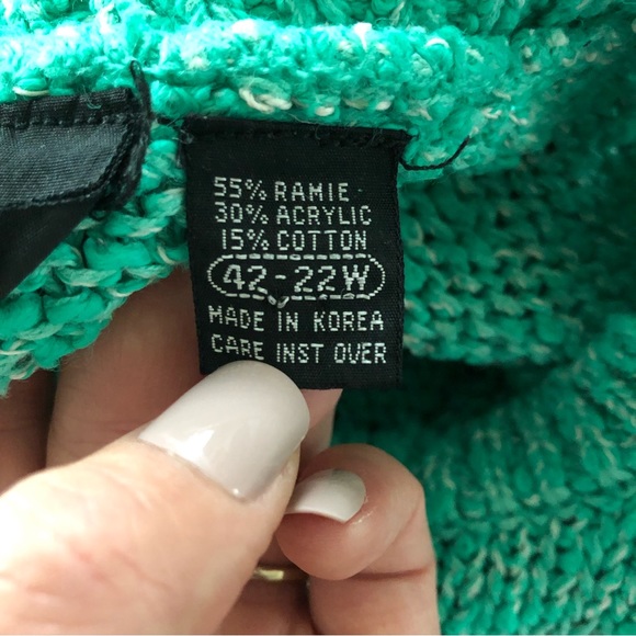Vintage teal turquoise ramie blend sweater vest large button shoulders - Picture 3 of 6